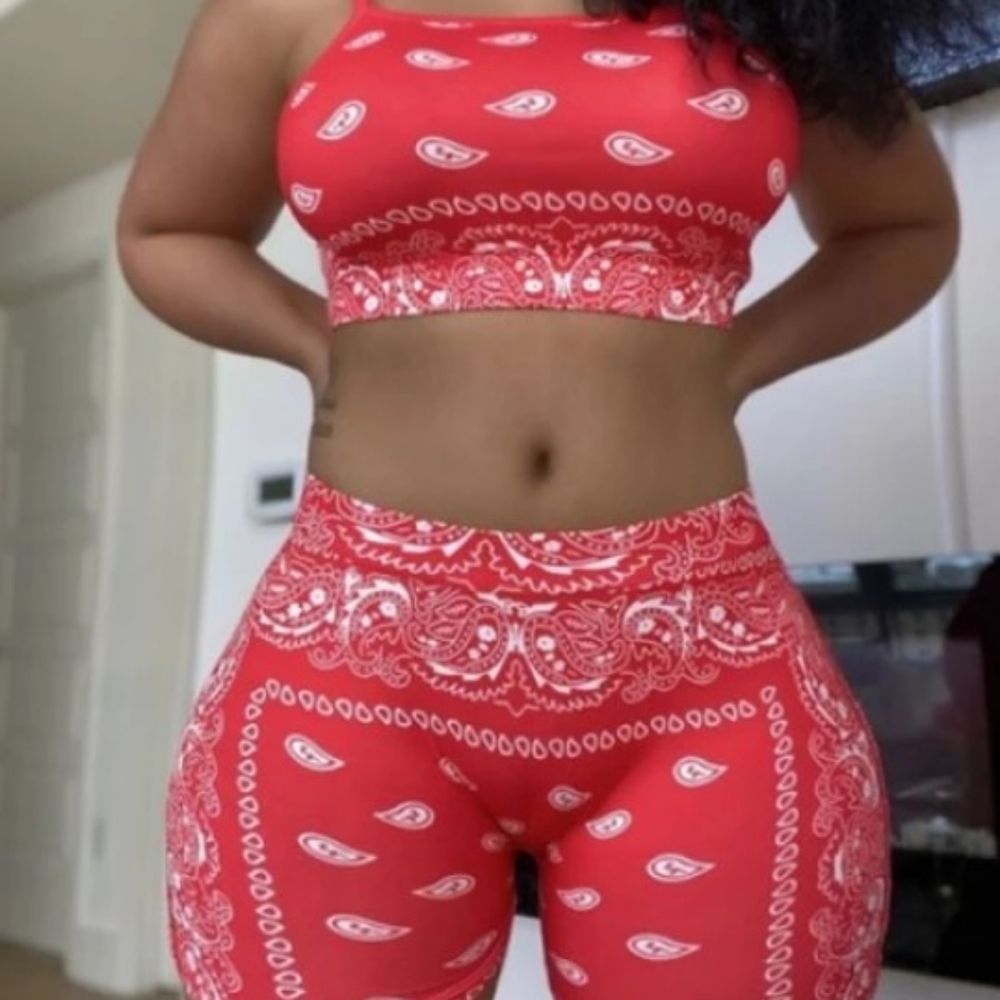 5/$25 2pc red bandana short set sizes S,L,XL